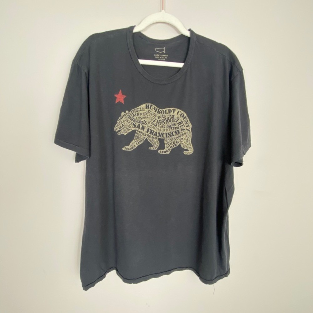 Lucky Brand California Bear Graphic T-Shirt Women XXL Gray Short Sleeve USA